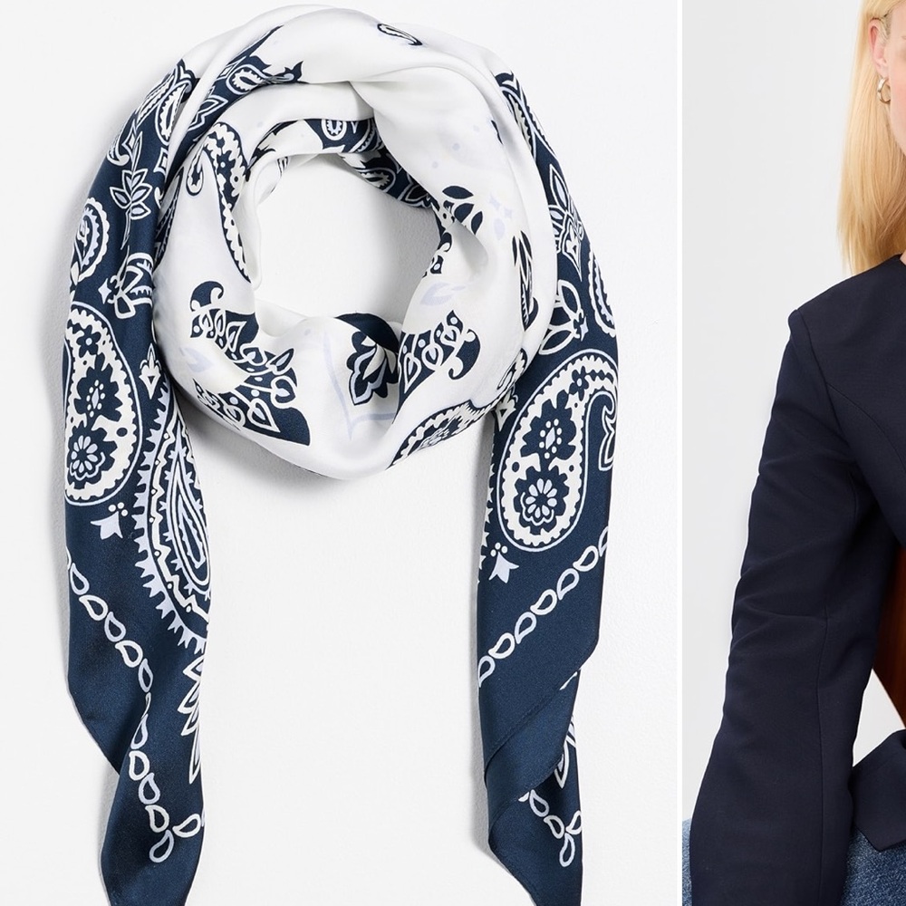 Madewell X Shop-bob 100% Silk Bandana Print scarf - Navy/White 41” X41” New
